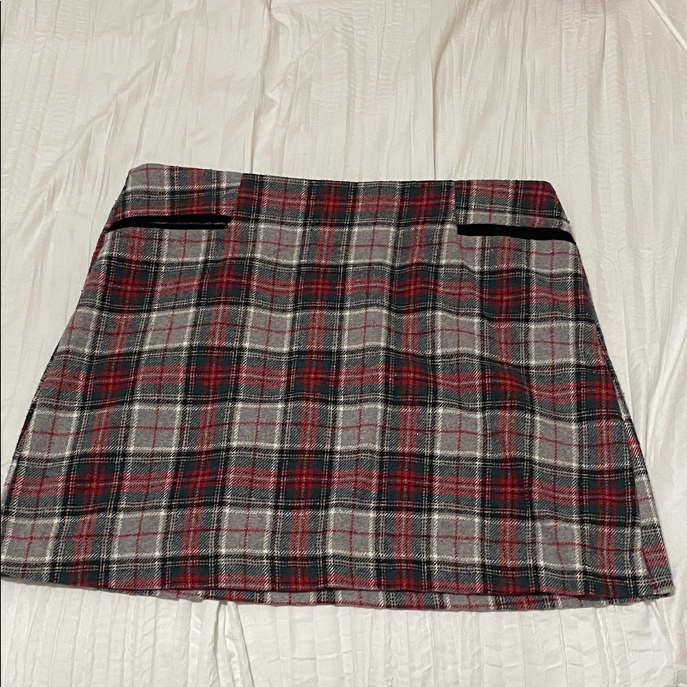 Copper Key Red and Gray Plaid Mini Skirt